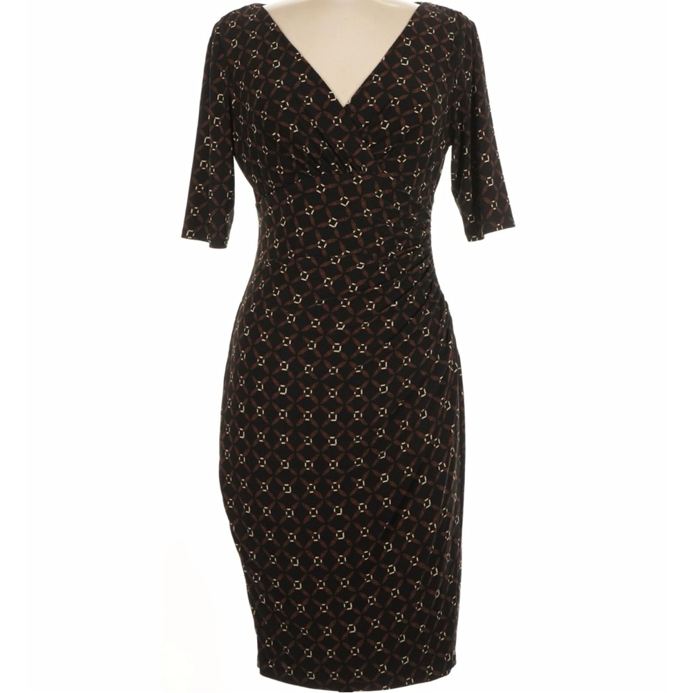 Lauren Ralph Lauren Elegant Black Ruched V-neck Dress, Size 6